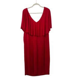 NWOT Connected Apparel Women Red Ruffled V Neck Cape Sheath‎ Dress 24W